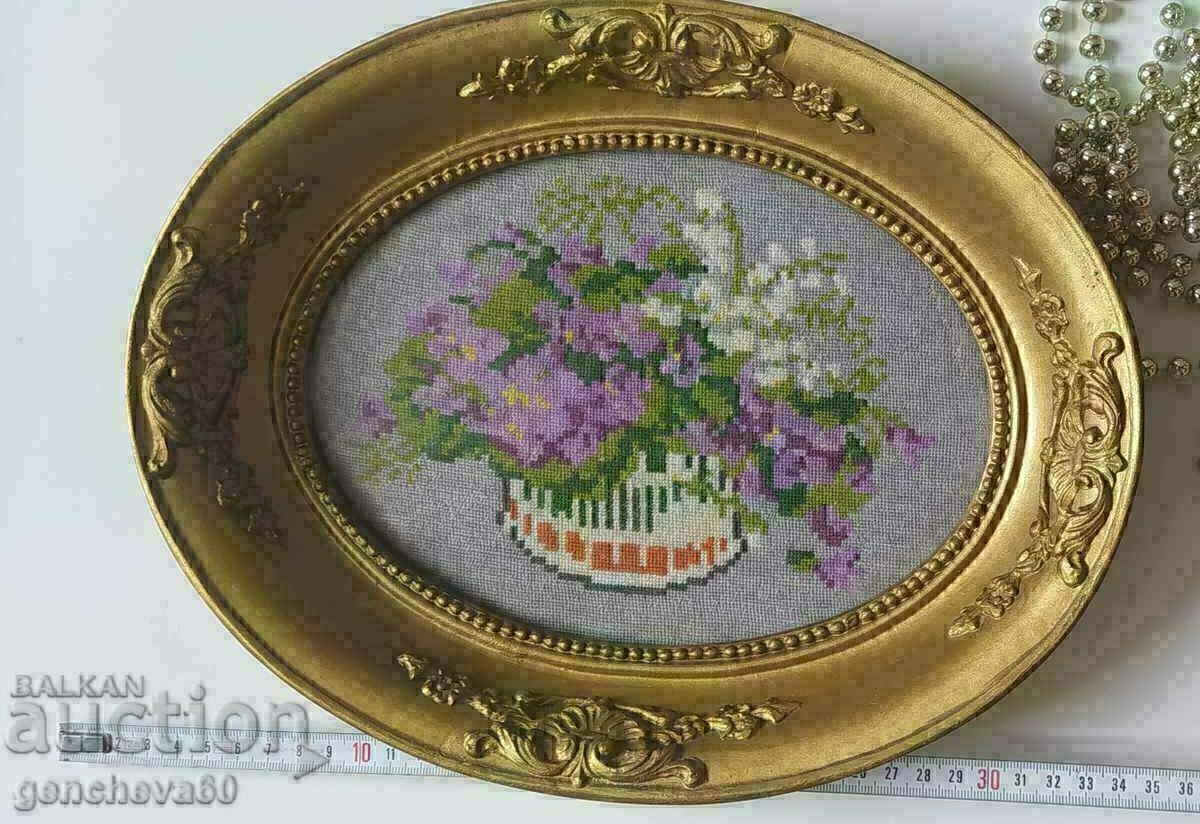 Gobelin "Flowers" in a beautiful frame, glass 24/4/30cm