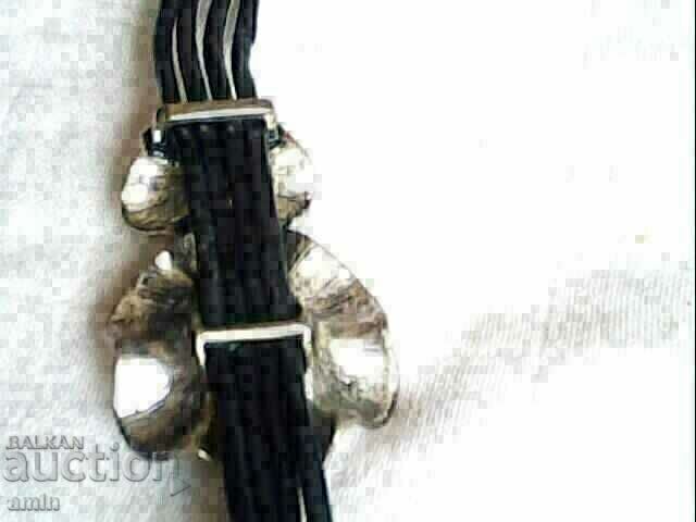 old leather bracelet silver plated and artificial pearl - 5