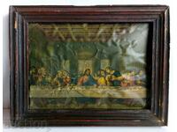 19TH CENTURY OLD ICON LITHOGRAPH THE LAST SUPPER FRAMED