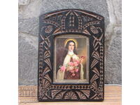 Kingdom of Bulgaria domestic icon of the Virgin Mary in a wood carving frame