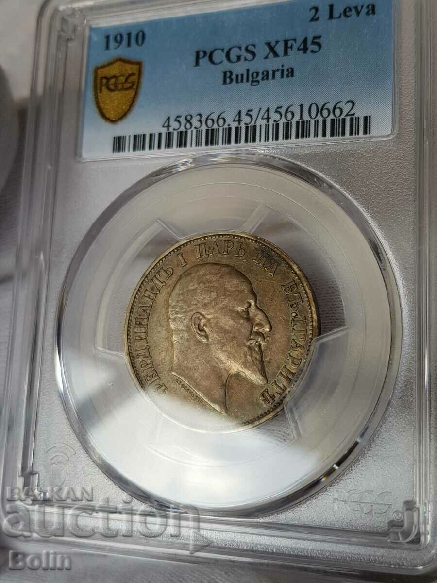 Аукцион XF-45 Царска сребърна монета 2 лев 1910 PCGS Аукцион XF-45 Царска сребърна монета 2 лев 1910 PCGS