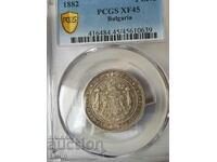 Monedă domnească de argint XF-45 2 BGN 1882 PCGS