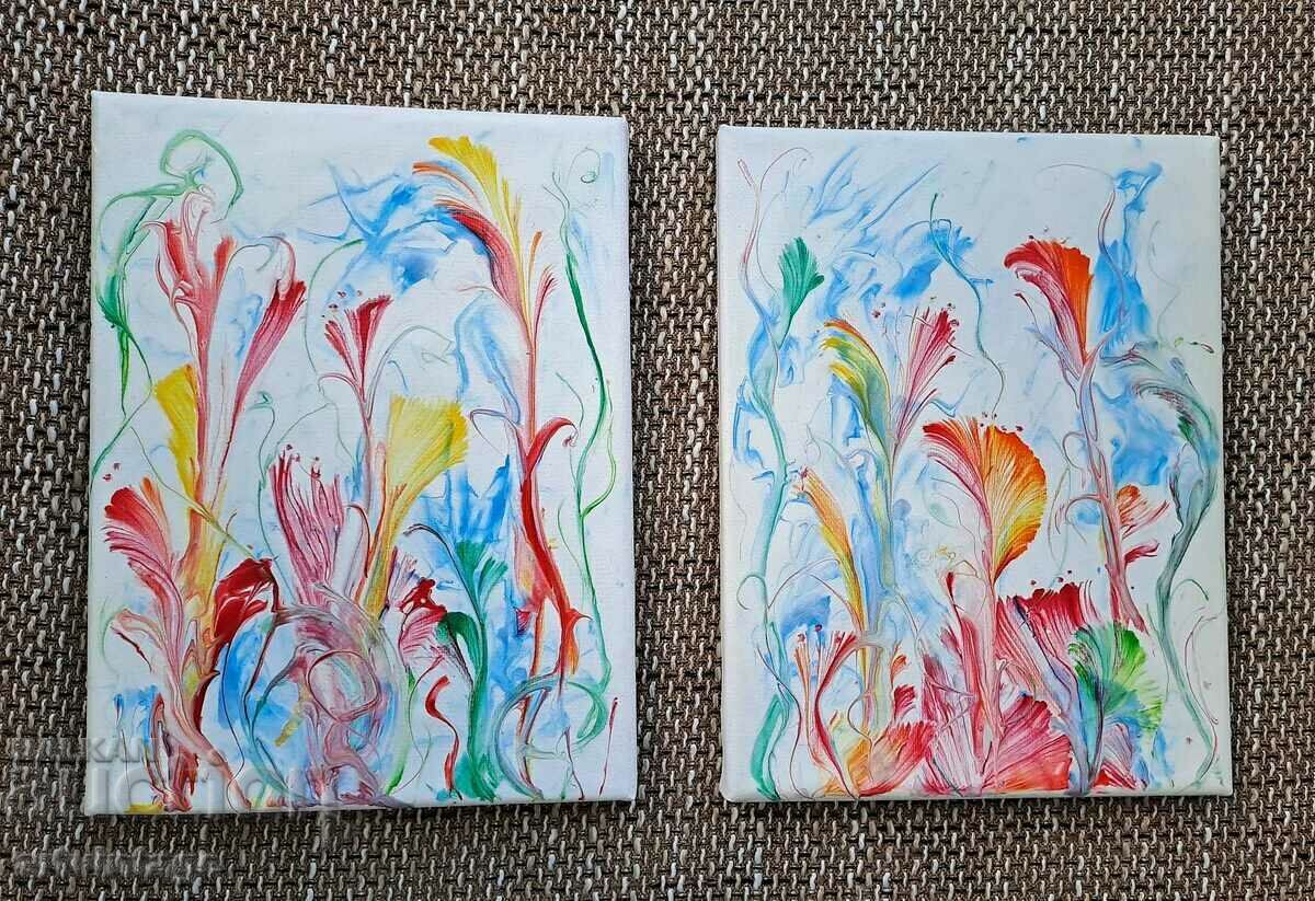 Two abstract paintings 24/18 cm.