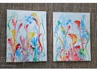 Two abstract paintings 24/18 cm.