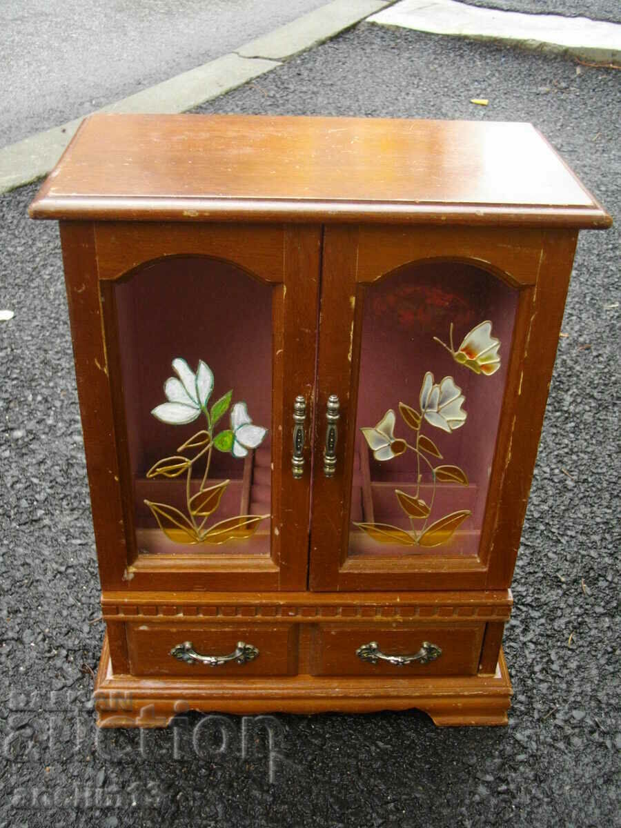 OLD WOODEN JEWELRY BOX CABINET