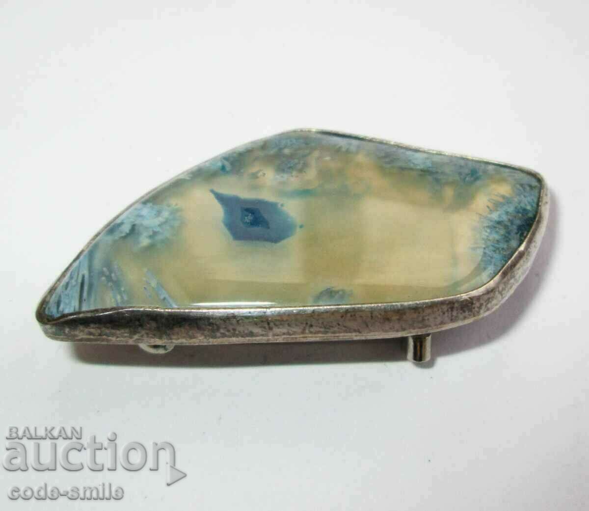 Auction Unique women's silver brooch with agate handmade Auction Unique women's silver brooch with agate handmade