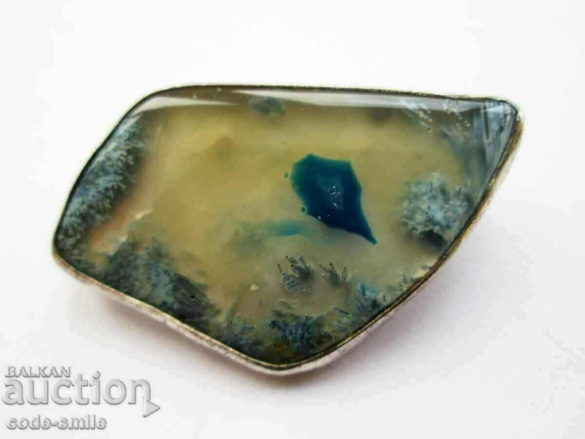 Unique women's silver brooch with agate handmade