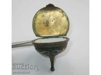 Old antique small bronze vessel decorated with cellular enamel