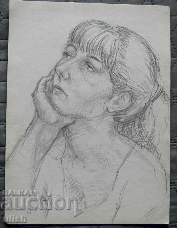 Old drawing - portrait woman - pencil