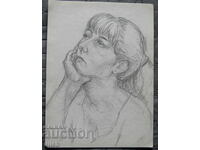 Old drawing - portrait woman - pencil