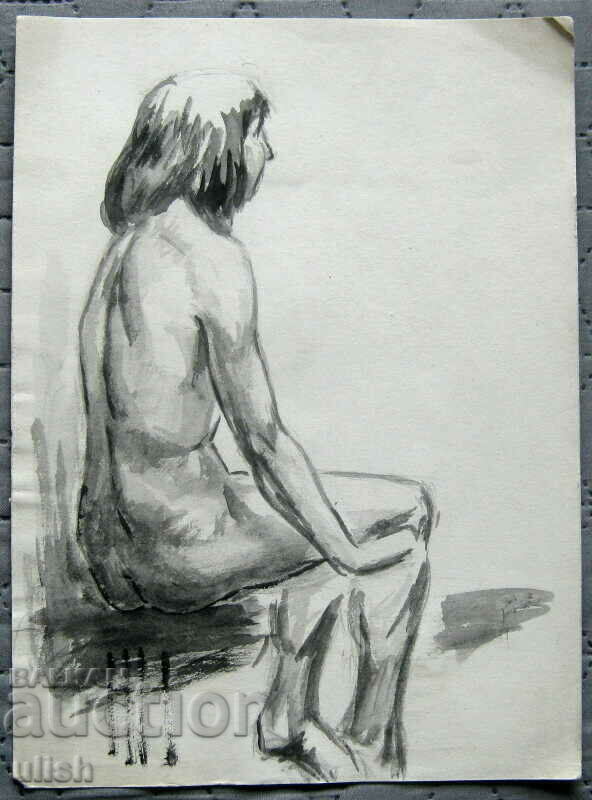 Old drawing erotica watercolor nude body