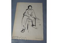 1958  Майсторска Рисунка Картина  портрет мъж