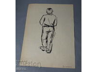 1958  Майсторска Рисунка Картина  портрет мъж