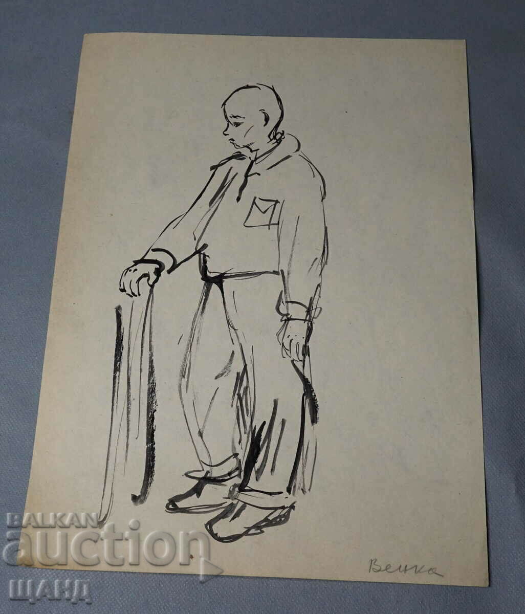 1958 Maestru Desen Pictură portret băiat