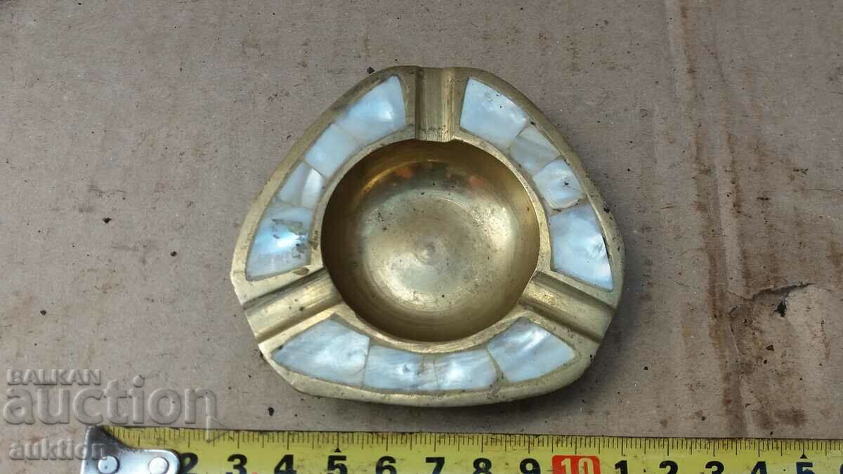BRONZE ASHTRAY WITH MOTHER OF PEARL