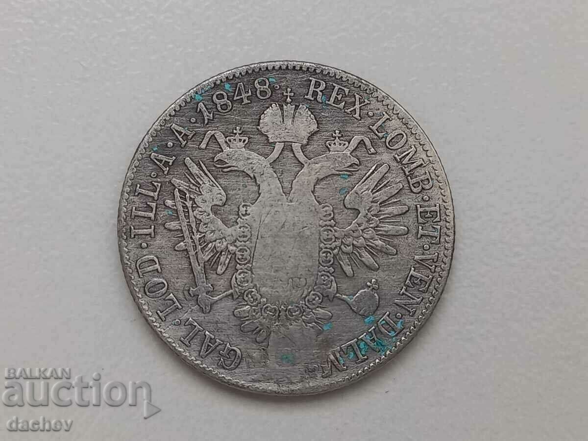Monedă de argint rară Austria 20 Kreuzer Austro-Ungaria 1848