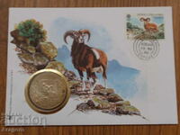 рядък плик с монета и марка Кипър 1 паунд 1986