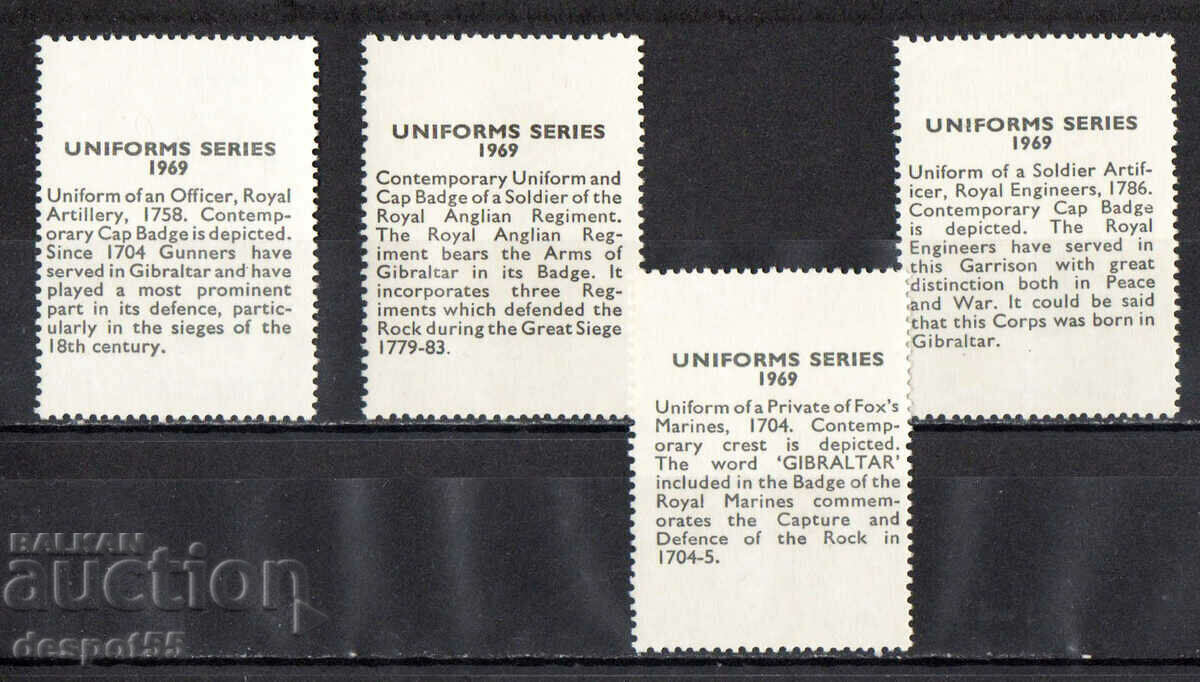 1969. Γιβραλτάρ. Συλλογή «Στρατιωτικές Στολές». με τιμή 7.50 BGN | € 3.83 1969. Γιβραλτάρ. Συλλογή «Στρατιωτικές Στολές». με τιμή 7.50 BGN | € 3.83