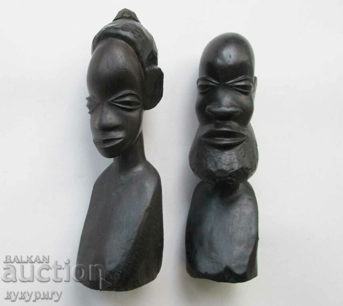 2 figurine africane vechi din abanos sculptate