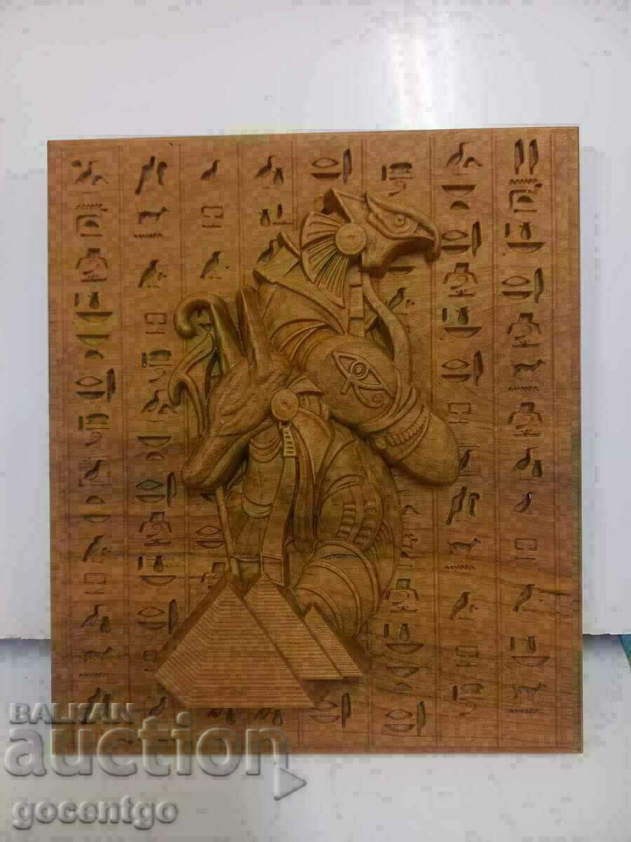 WOOD CARVING EGYPT GODS AND PYRAMIDS