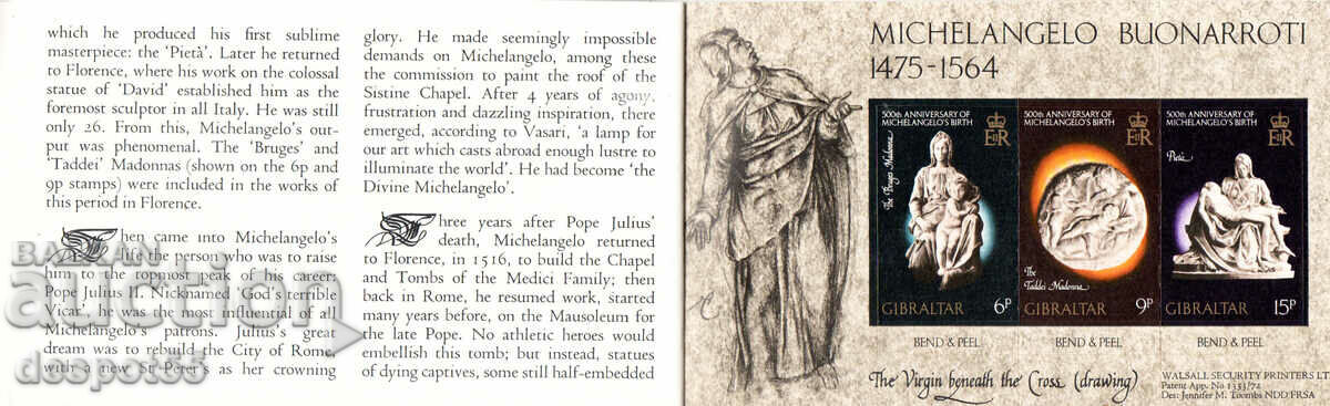 1975 Gibraltar. 500 de ani de la nașterea lui Michelangelo. Carnet cu preț 5.30 BGN | € 2.71 1975 Gibraltar. 500 de ani de la nașterea lui Michelangelo. Carnet cu preț 5.30 BGN | € 2.71