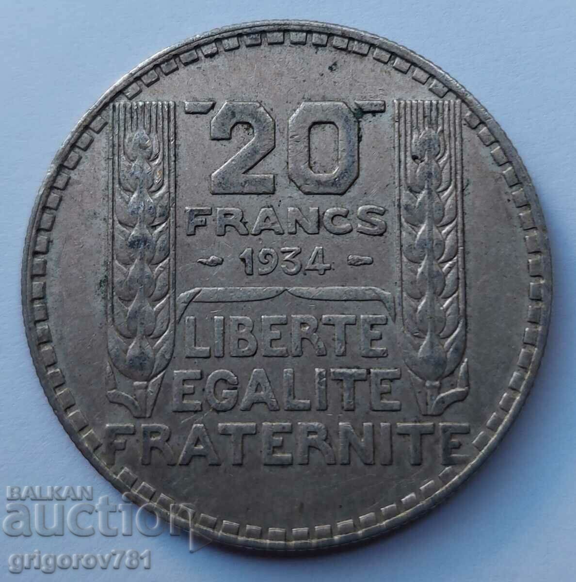 20 франка сребро Франция 1934 -  сребърна монета #1
