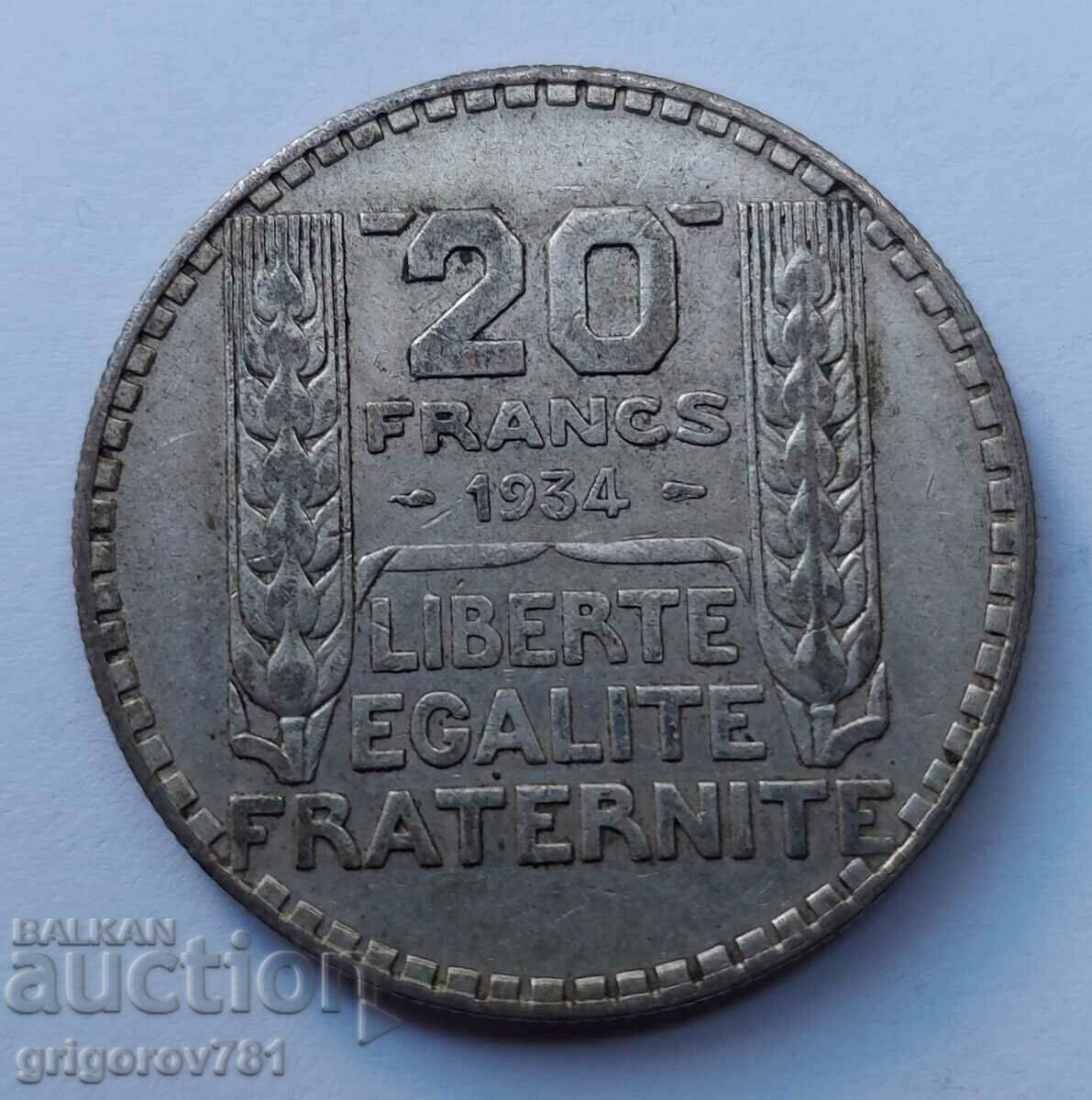 20 франка сребро Франция 1934 -  сребърна монета #8