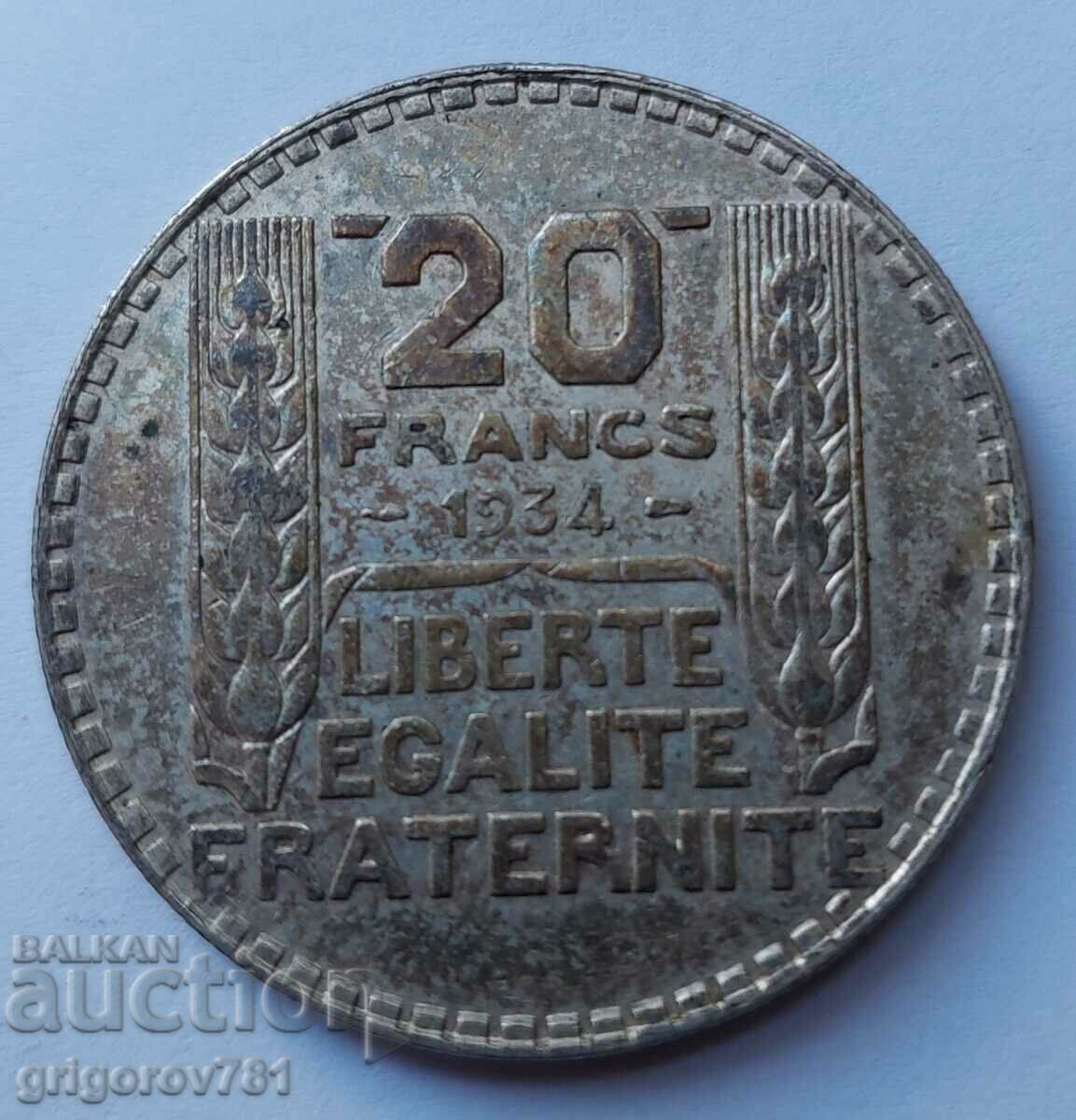 20 франка сребро Франция 1934 -  сребърна монета #30