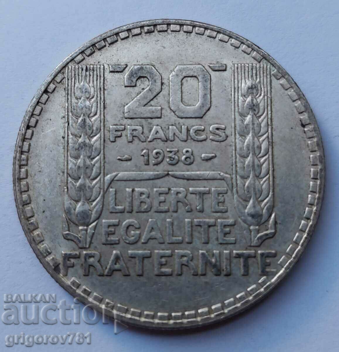 20 франка сребро Франция 1938 -  сребърна монета #40