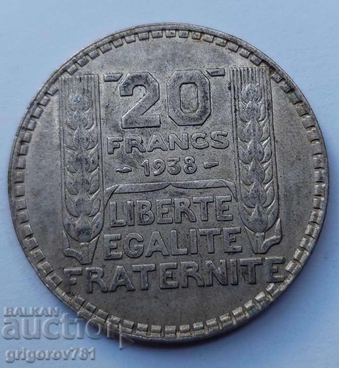 20 Francs Silver France 1938 - Silver Coin #43