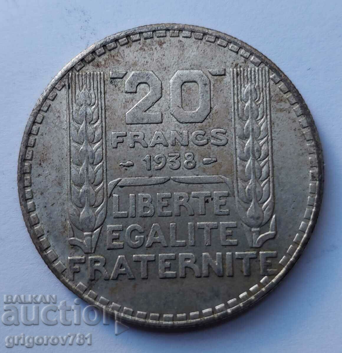 20 Francs Silver France 1938 - Silver Coin #44