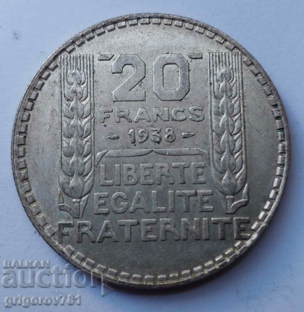20 Francs Silver France 1938 - Silver Coin #45