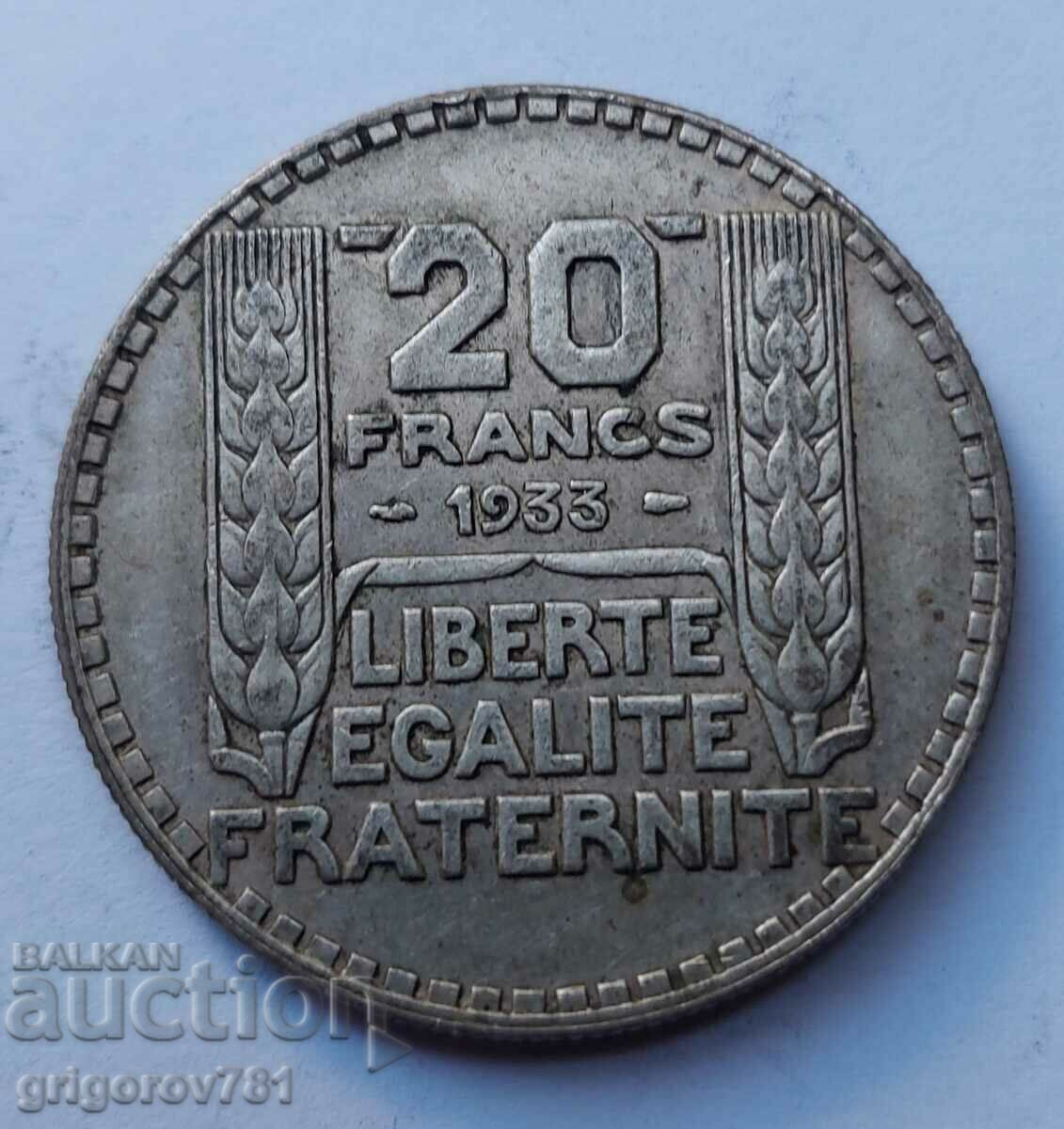 20 франка сребро Франция 1933 -  сребърна монета #47