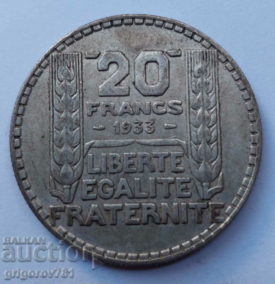 20 франка сребро Франция 1933 -  сребърна монета #48