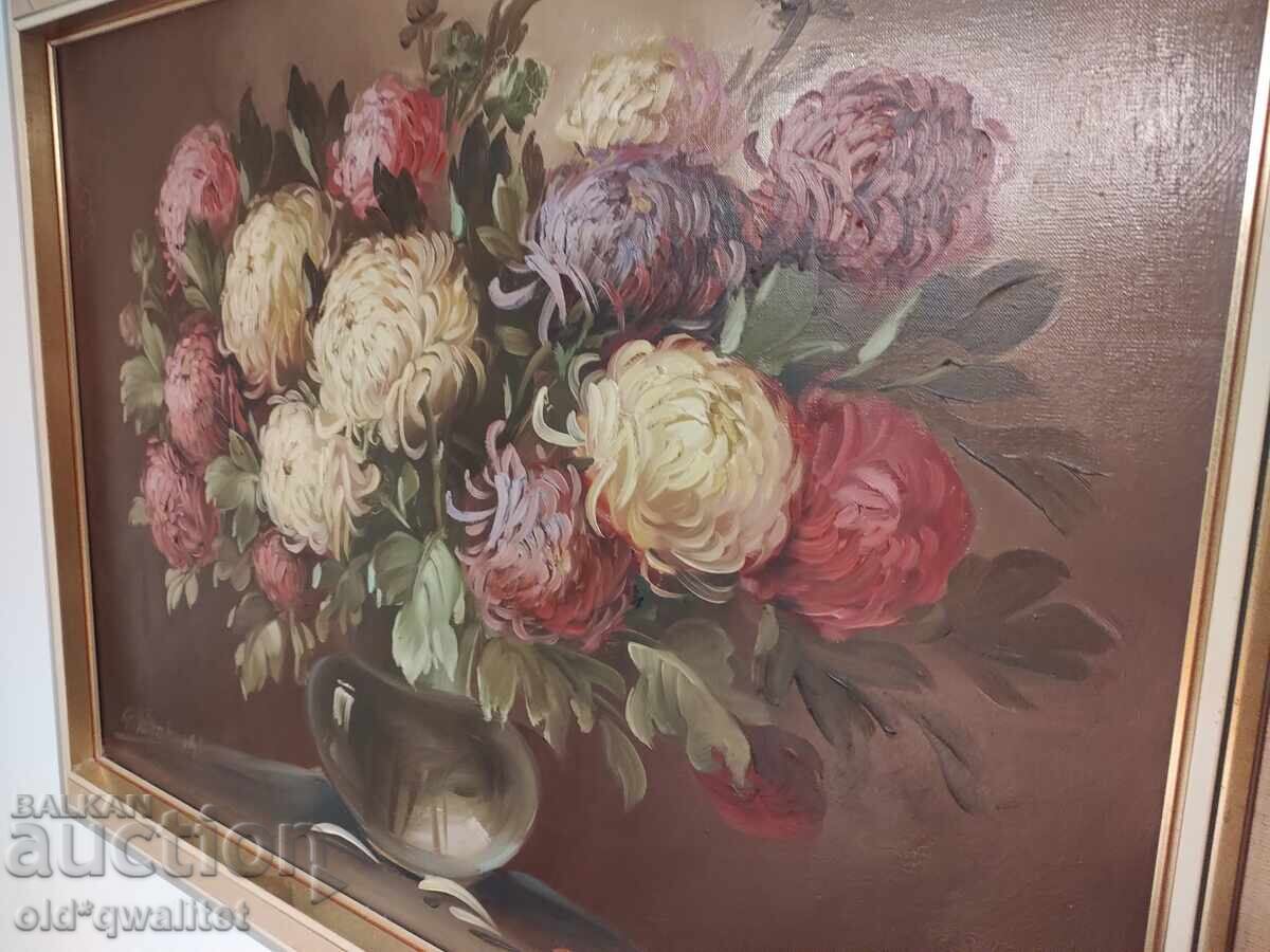 Painting, oil on canvas, Flowers, signature, masterful with price 5000.00 BGN | € 2556.46 Painting, oil on canvas, Flowers, signature, masterful with price 5000.00 BGN | € 2556.46