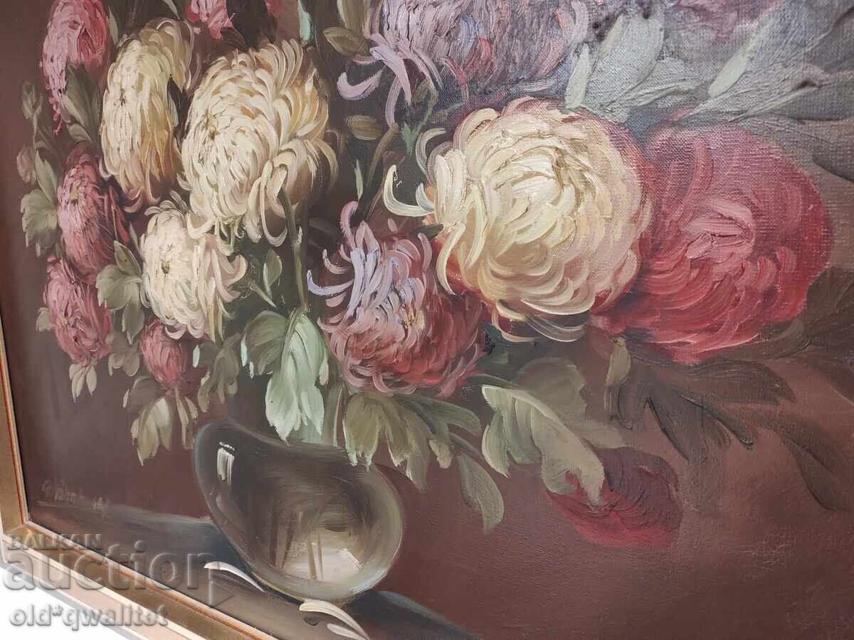 Delivery of Painting, oil on canvas, Flowers, signature, masterful Delivery of Painting, oil on canvas, Flowers, signature, masterful