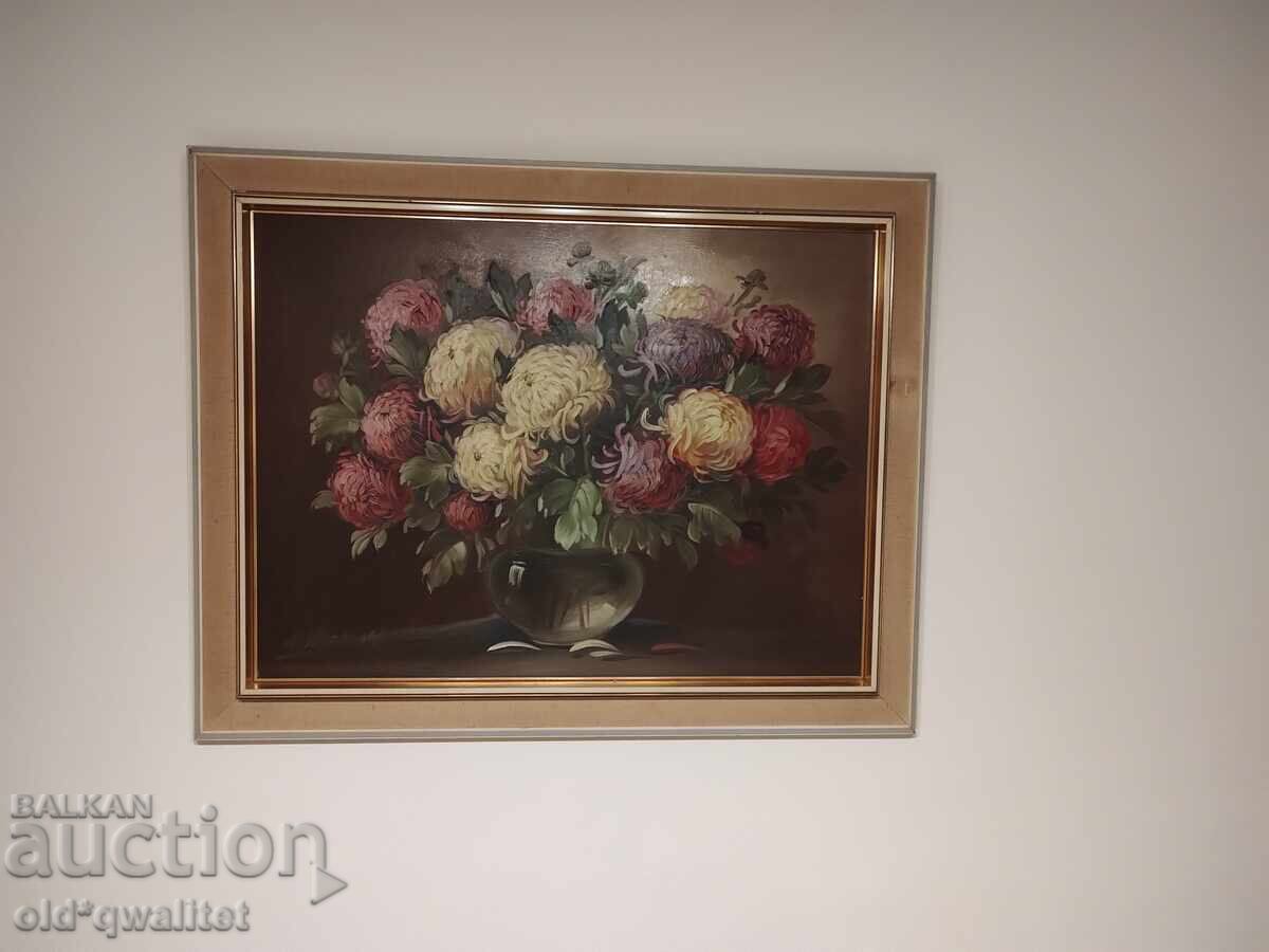Painting, oil on canvas, Flowers, signature, masterful - 5 Painting, oil on canvas, Flowers, signature, masterful - 5