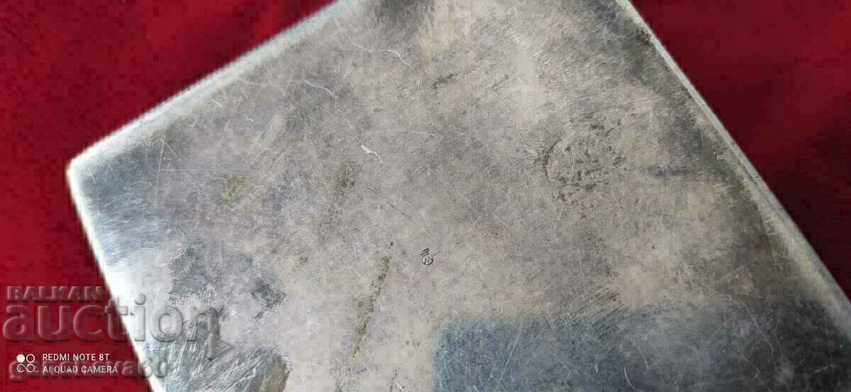 Auction Old silver-plated box, cigarette case with initials Auction Old silver-plated box, cigarette case with initials