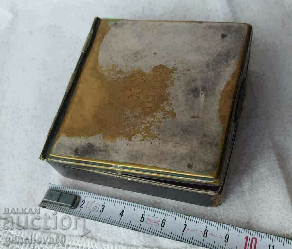Old silver-plated box, cigarette case with initials - 5 Old silver-plated box, cigarette case with initials - 5