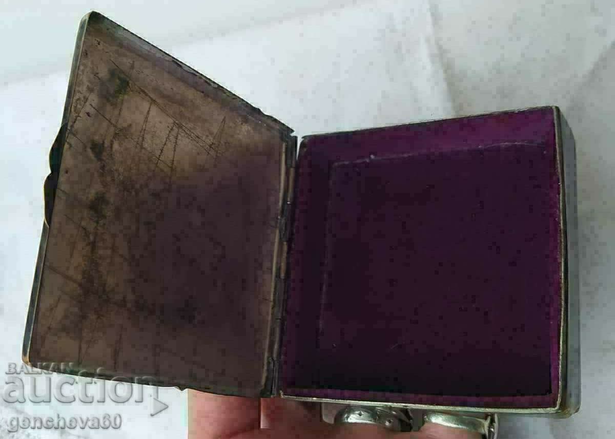 Old silver-plated box, cigarette case with initials - 6 Old silver-plated box, cigarette case with initials - 6