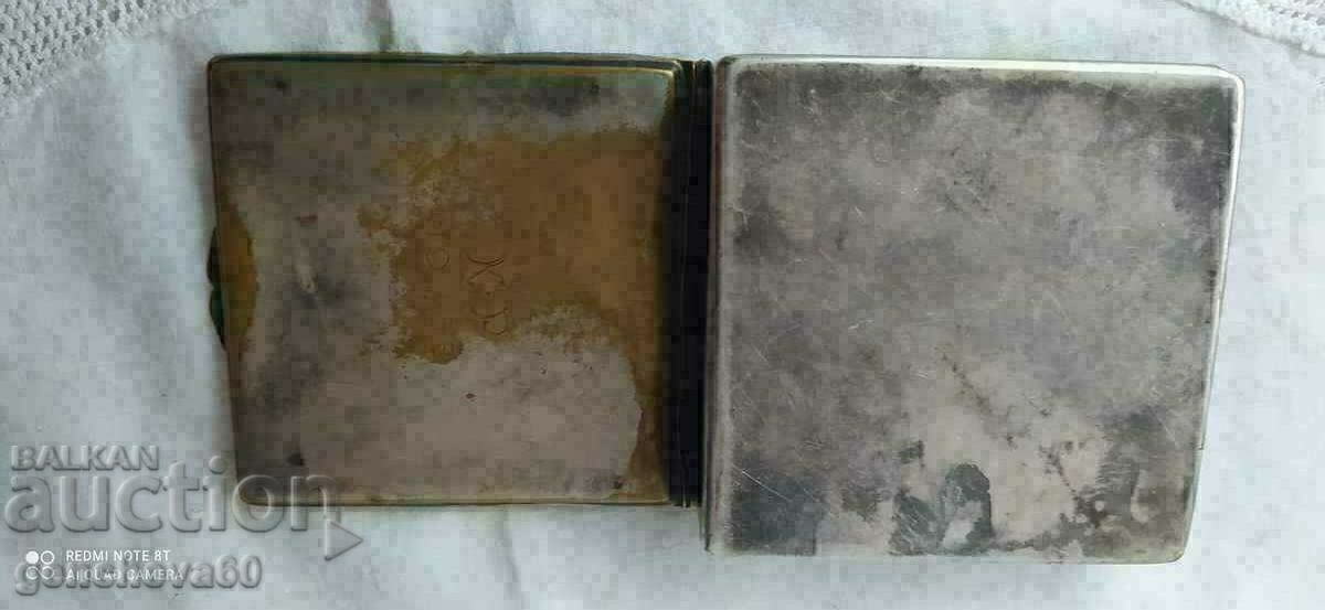Old silver-plated box, cigarette case with initials - 7 Old silver-plated box, cigarette case with initials - 7