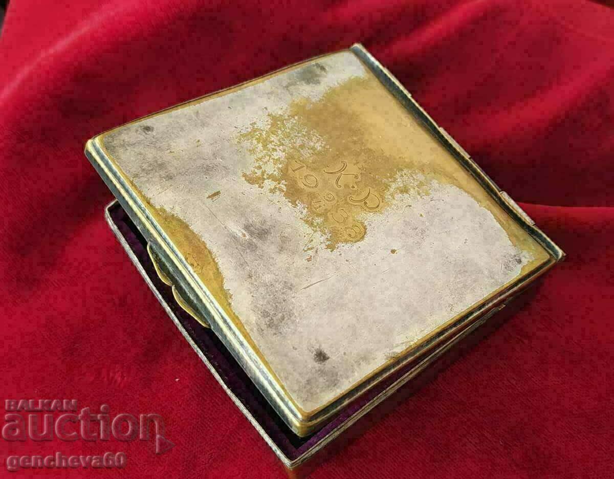 Old silver-plated box, cigarette case with initials Old silver-plated box, cigarette case with initials