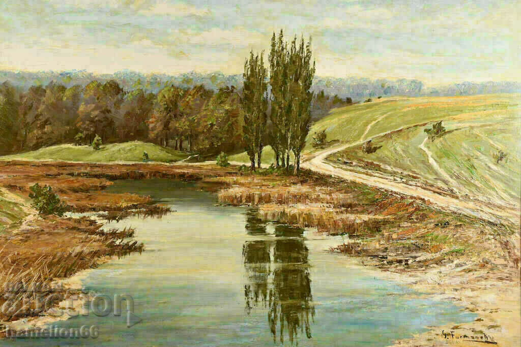 Auction Old large painting, Oil paints, "Landscape" 1960 Auction Old large painting, Oil paints, "Landscape" 1960