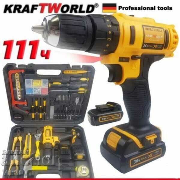 Cordless Screwdriver 36V + 111 parts with tools in a case