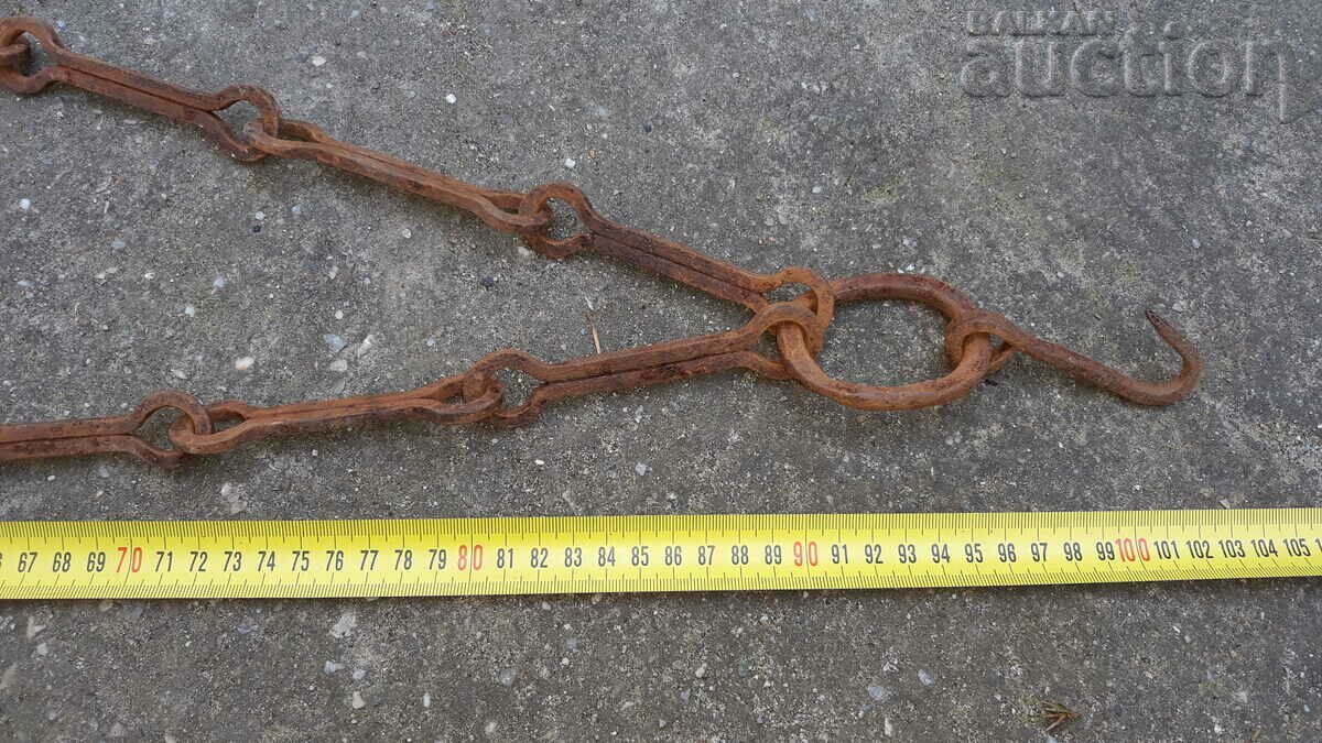 Auction  Old forged chain with hook for copper harania copper