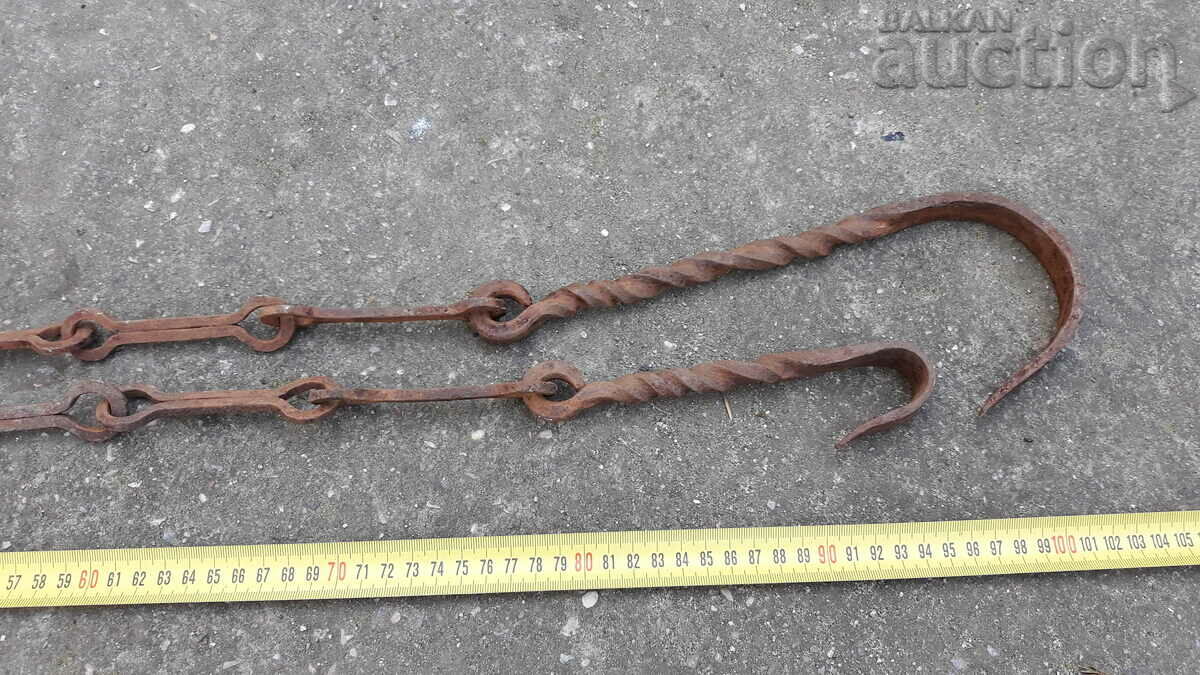 Old forged chain with hook for copper harania copper - 7
