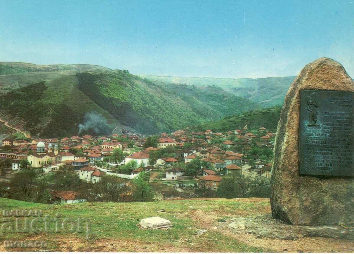 Old postcard - Gorge, General view with the memorial plaque