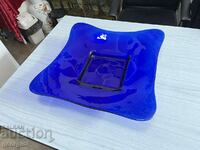 Huge colored cobalt glass plate / dish. #3848