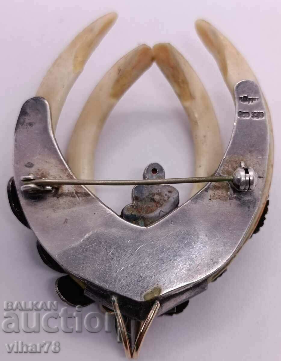 BRANDED OLD BROOCH-SILVER WITH Garnet and Sapphire - 6 BRANDED OLD BROOCH-SILVER WITH Garnet and Sapphire - 6