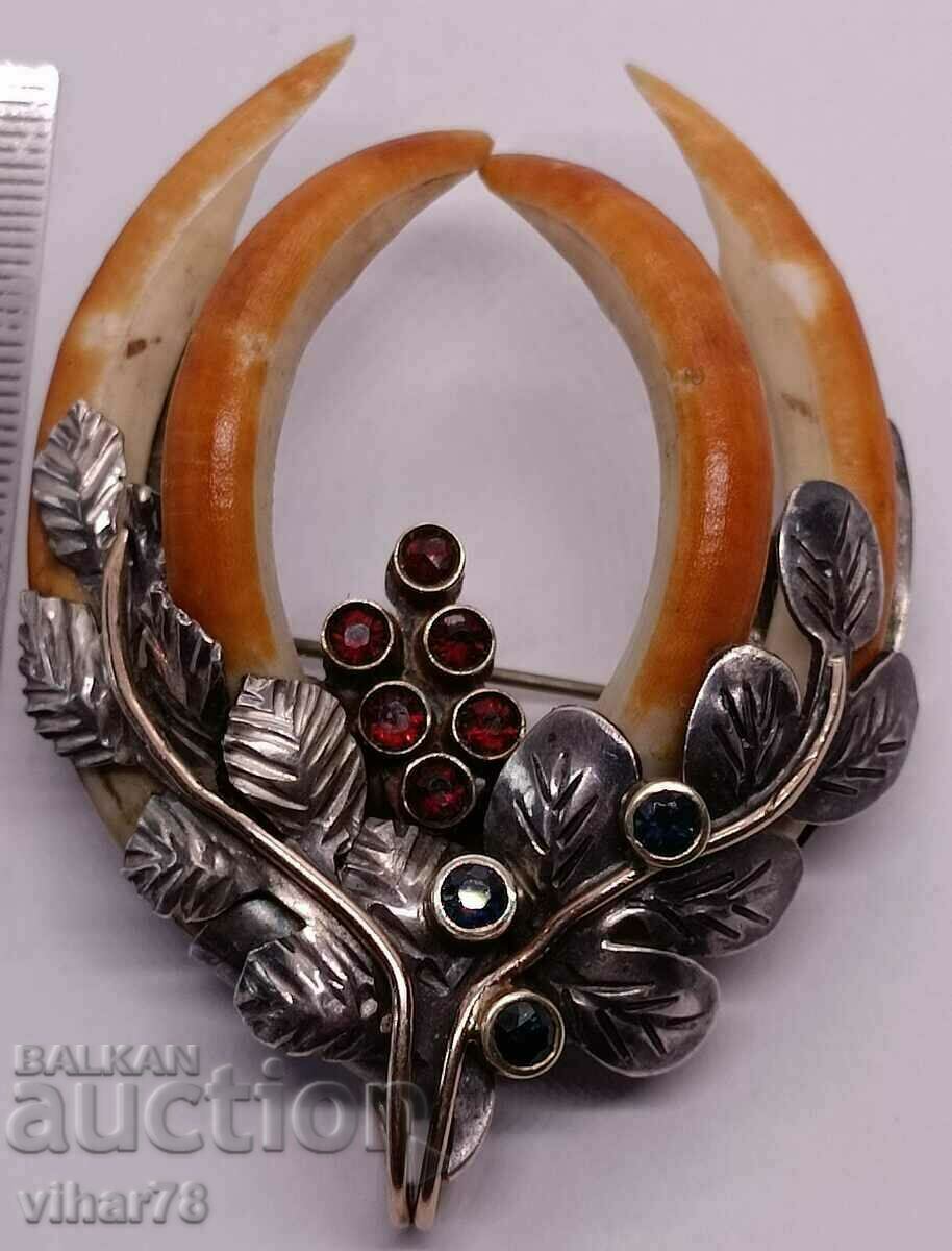 BRANDED OLD BROOCH-SILVER WITH Garnet and Sapphire - 7 BRANDED OLD BROOCH-SILVER WITH Garnet and Sapphire - 7